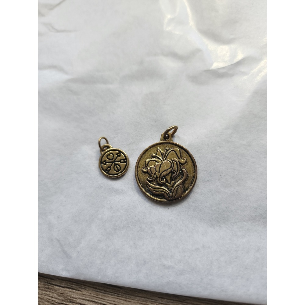 Charmazing Lily and Arrow Medallion Charms Gold Tone Jewelry Pendants 2pc Set